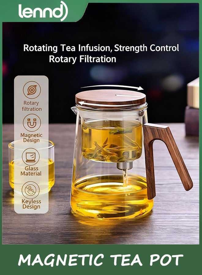LENND Magnetic Tea Pot, Enchanted Glass Teapot with Infuser and Magnetic Suction Lid for Mess-Free Loose Tea Diffusers, Walnut Wood Handle, Tea Lovers Gifts - Image 3